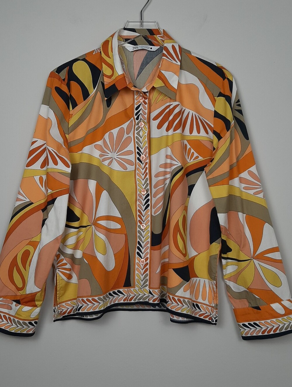 Zara Retro Artsy Cotton Button Front Shirt Size XL